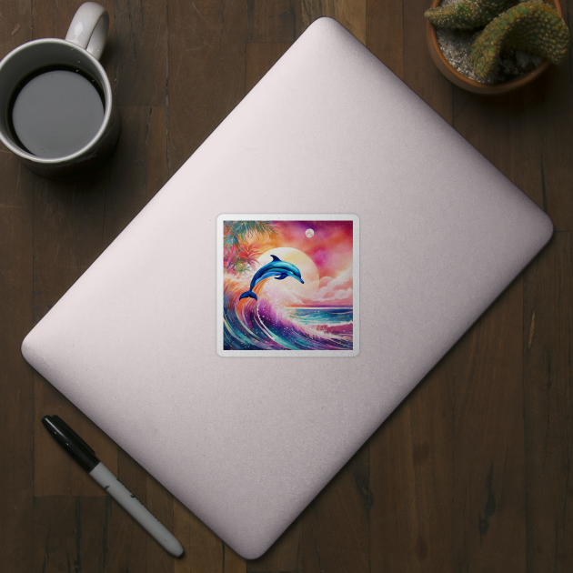Dolphin Painting in Water Color, Beautiful, Colorful by BirdsnStuff
